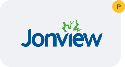 A blue and green logo for jonview nz