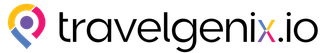 A colorful logo for travelgenix.io on a white background.