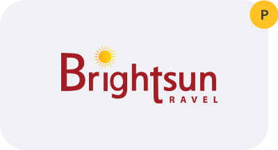 A logo for bright sun travel with a sun in the middle.