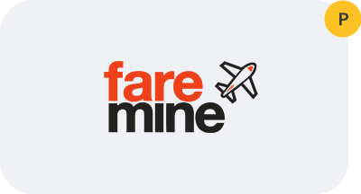 A logo for fare mine with an airplane on it.