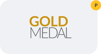 The gold medal logo is on a white background.