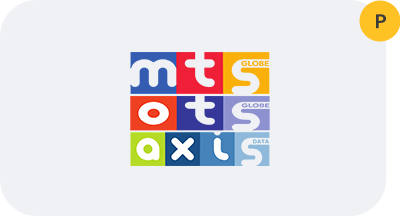 A colorful logo for mts ots axis on a white background.