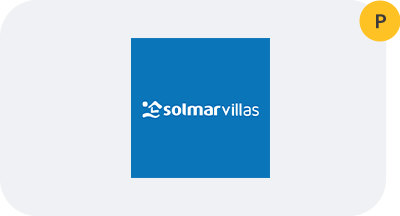 A blue square with the word solmarvillas on it.