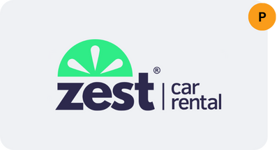 A logo for Zest Carhire with a blue arrow pointing to the right.