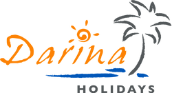 A logo for darina holidays with a palm tree and sun