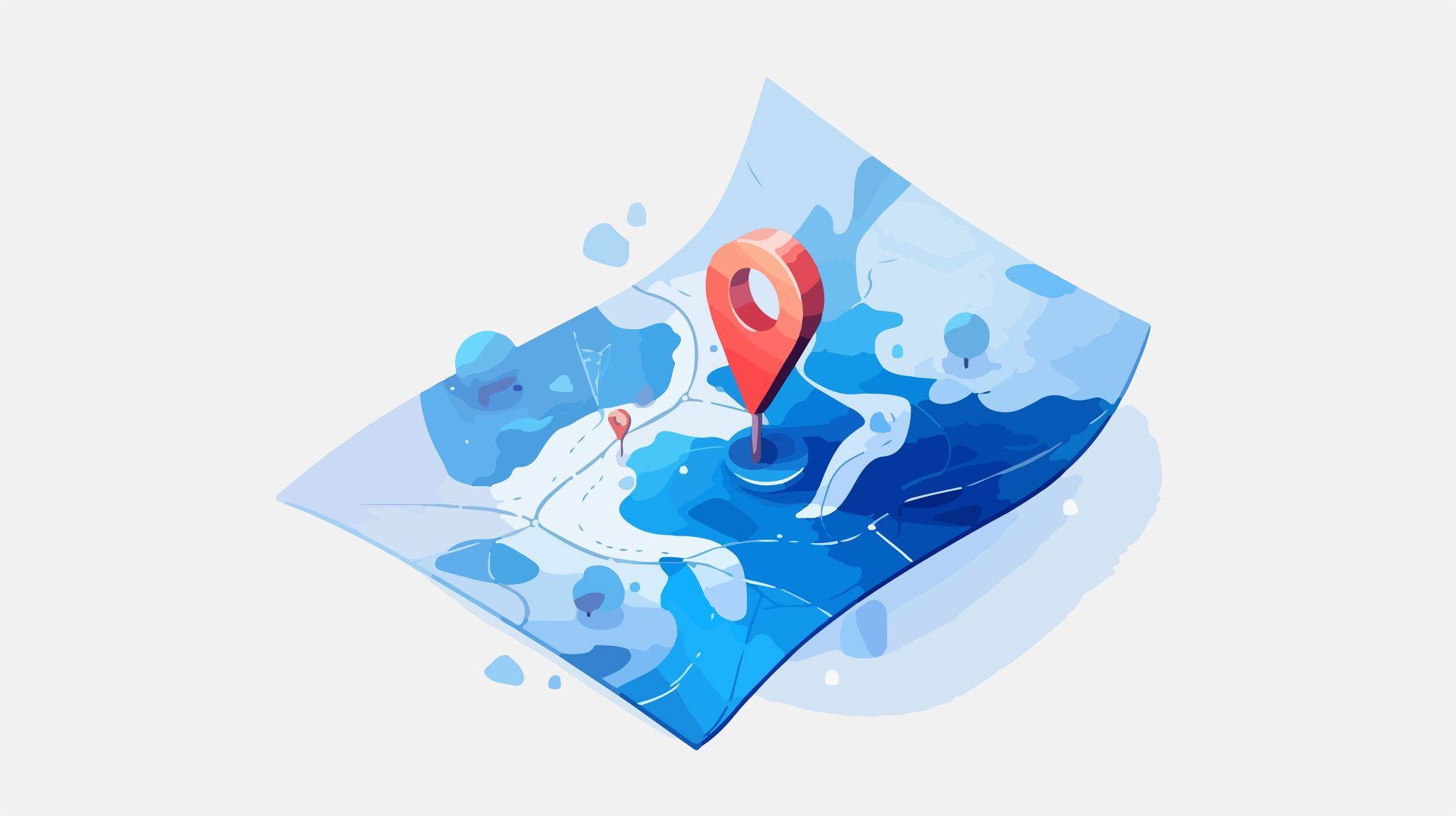 A map with a red pin on it.
