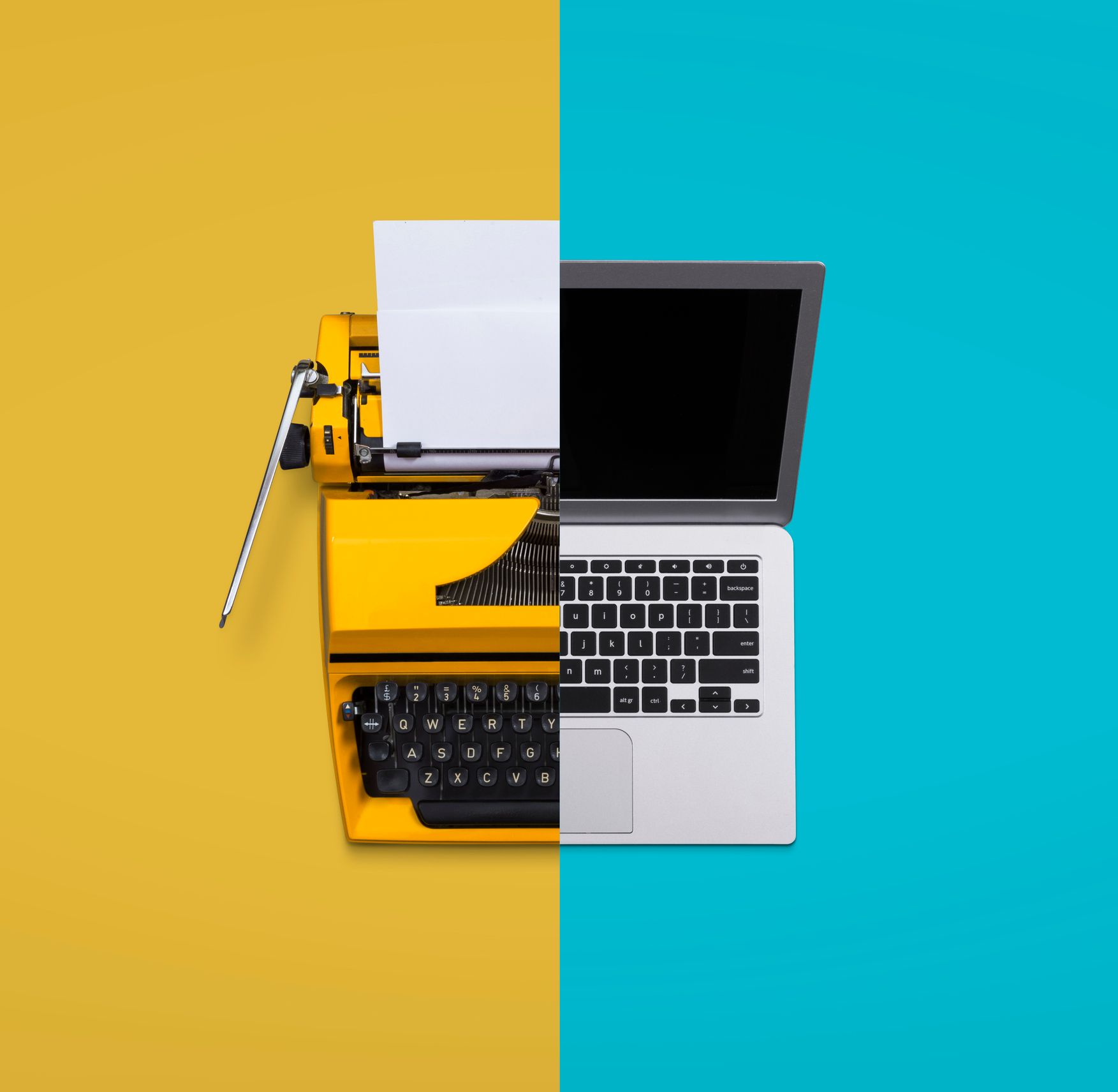 Contrast of a Typewriter and a Laptop