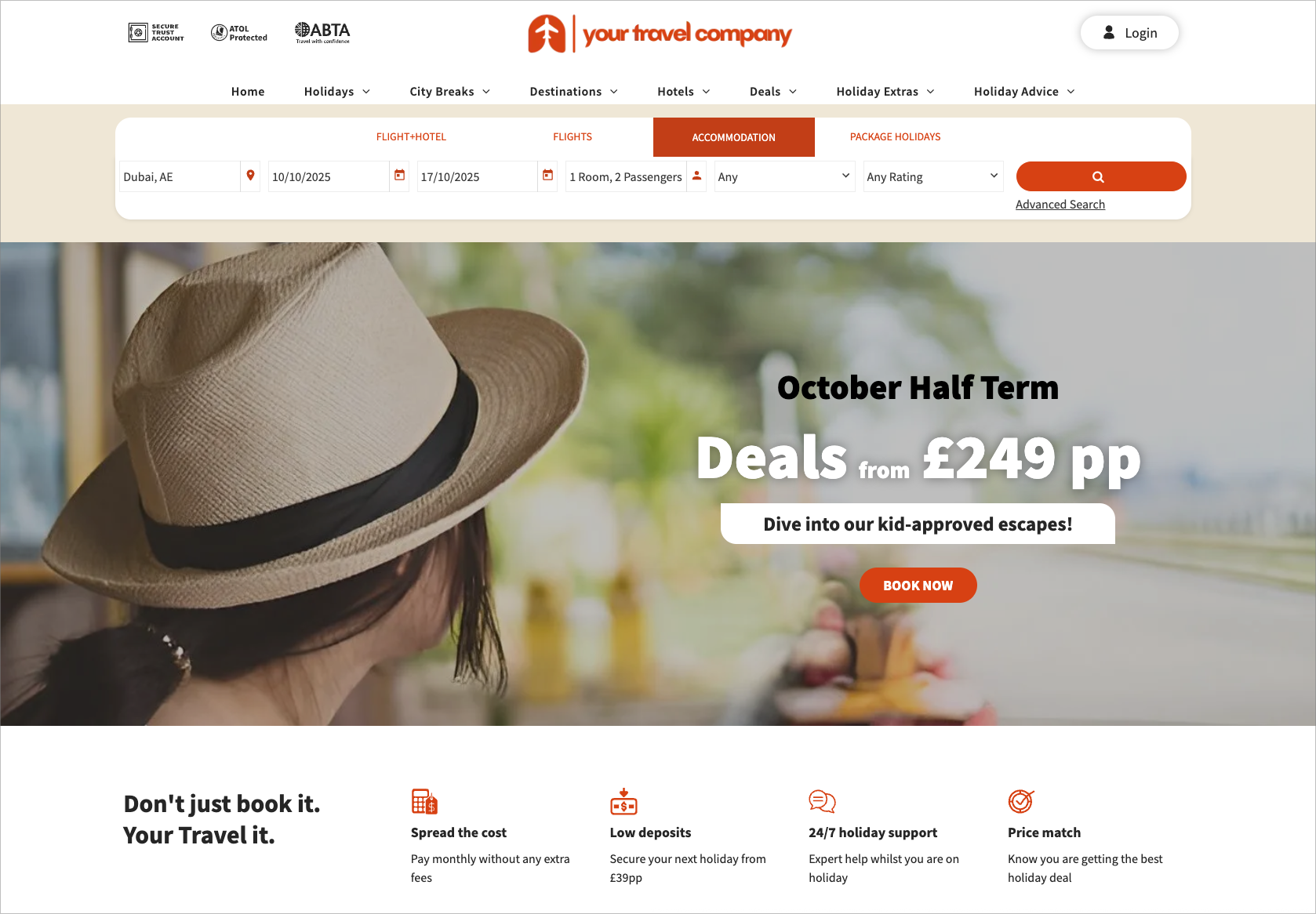 A screenshot of the website for your travel.