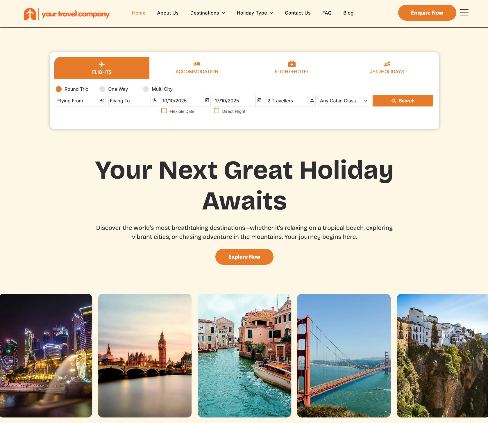 A screenshot of the website for your travel.