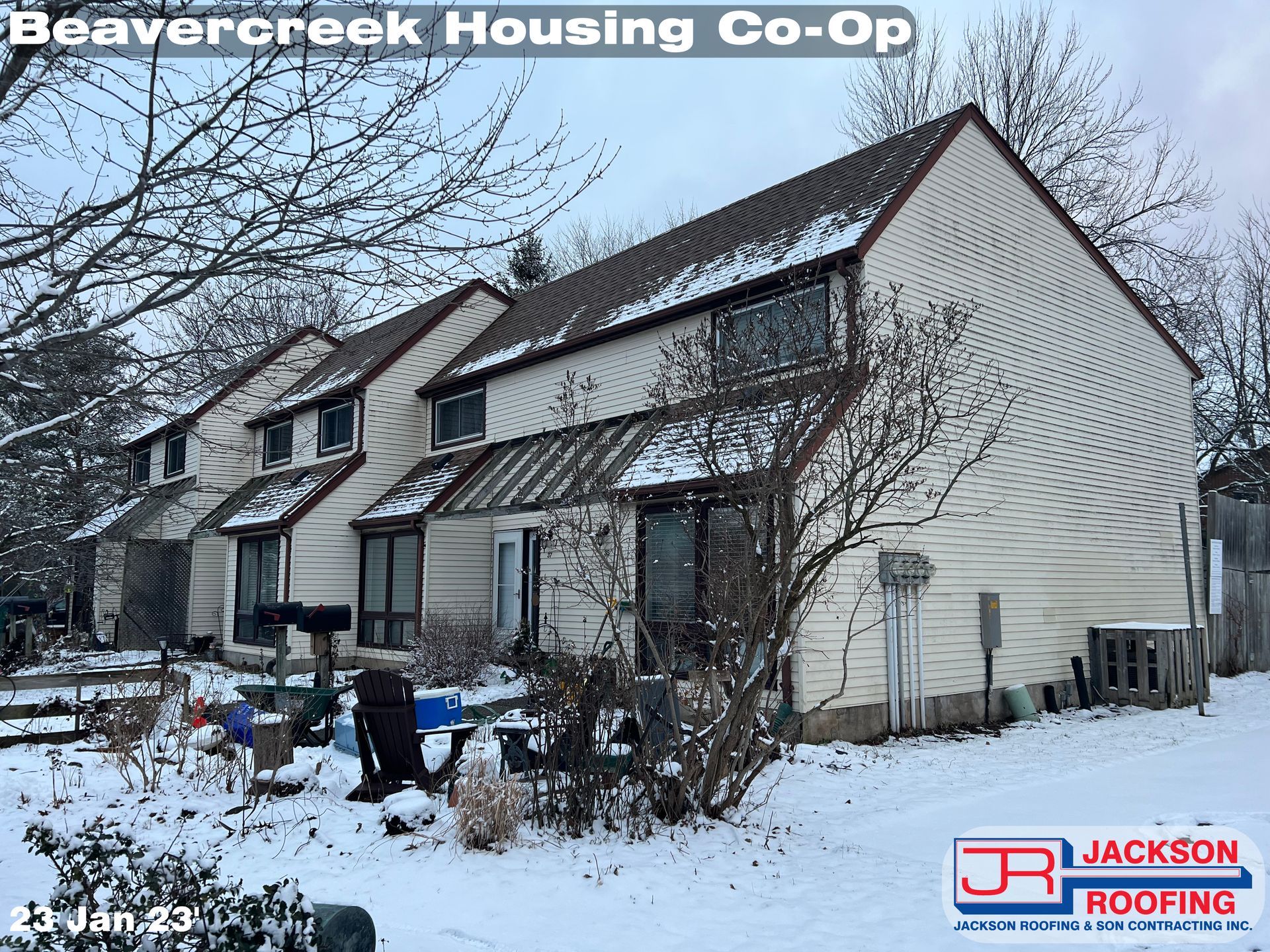 A beavercreek housing co-op with snow on the ground