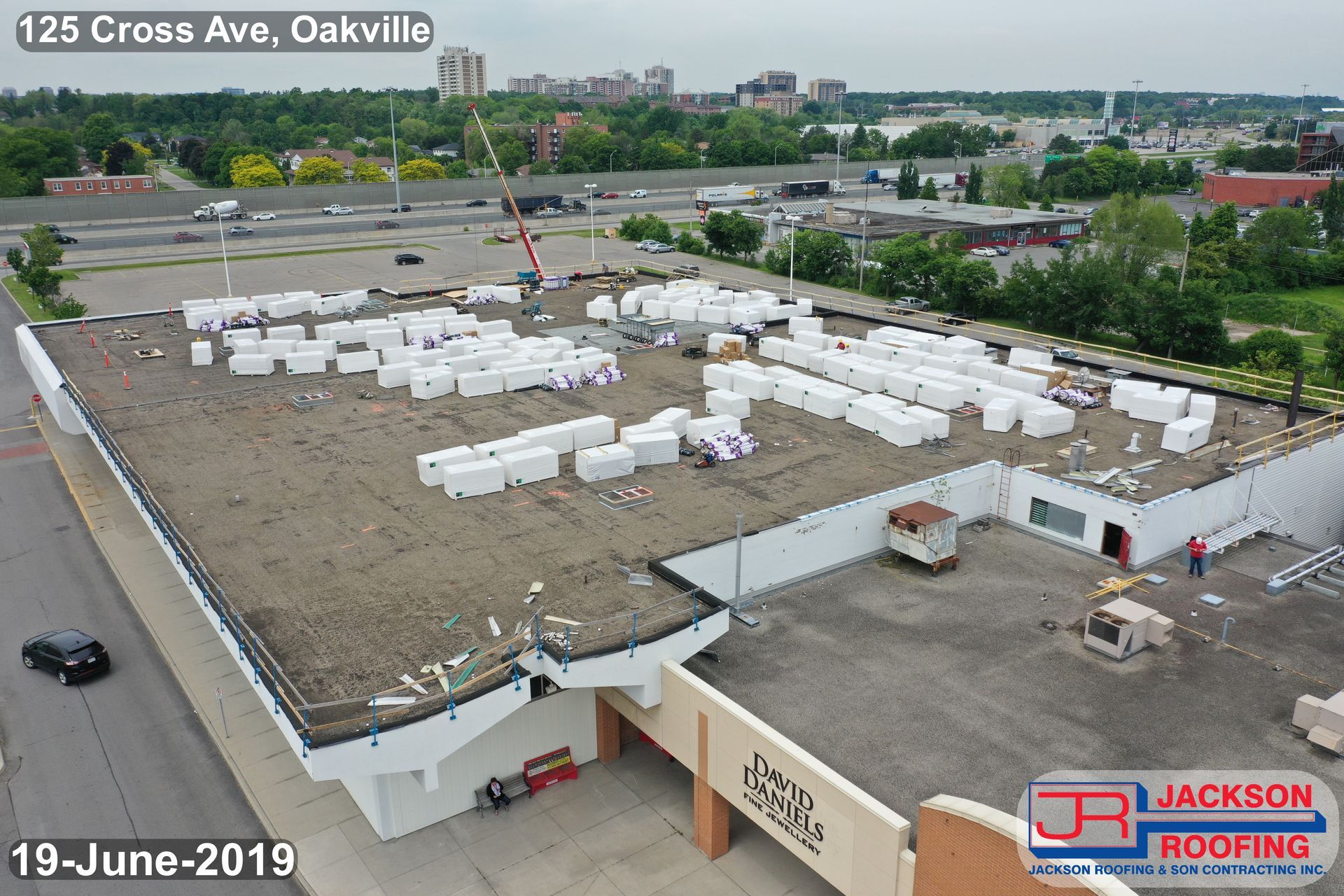 An aerial view of a building that is being remodeled