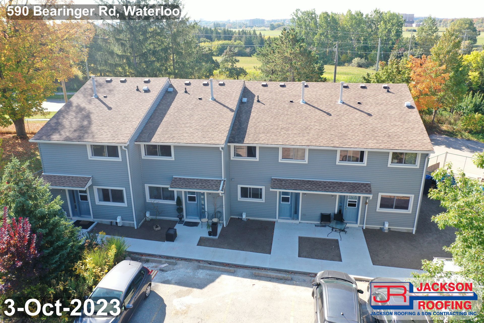 An aerial view of a row of houses that are being built.
