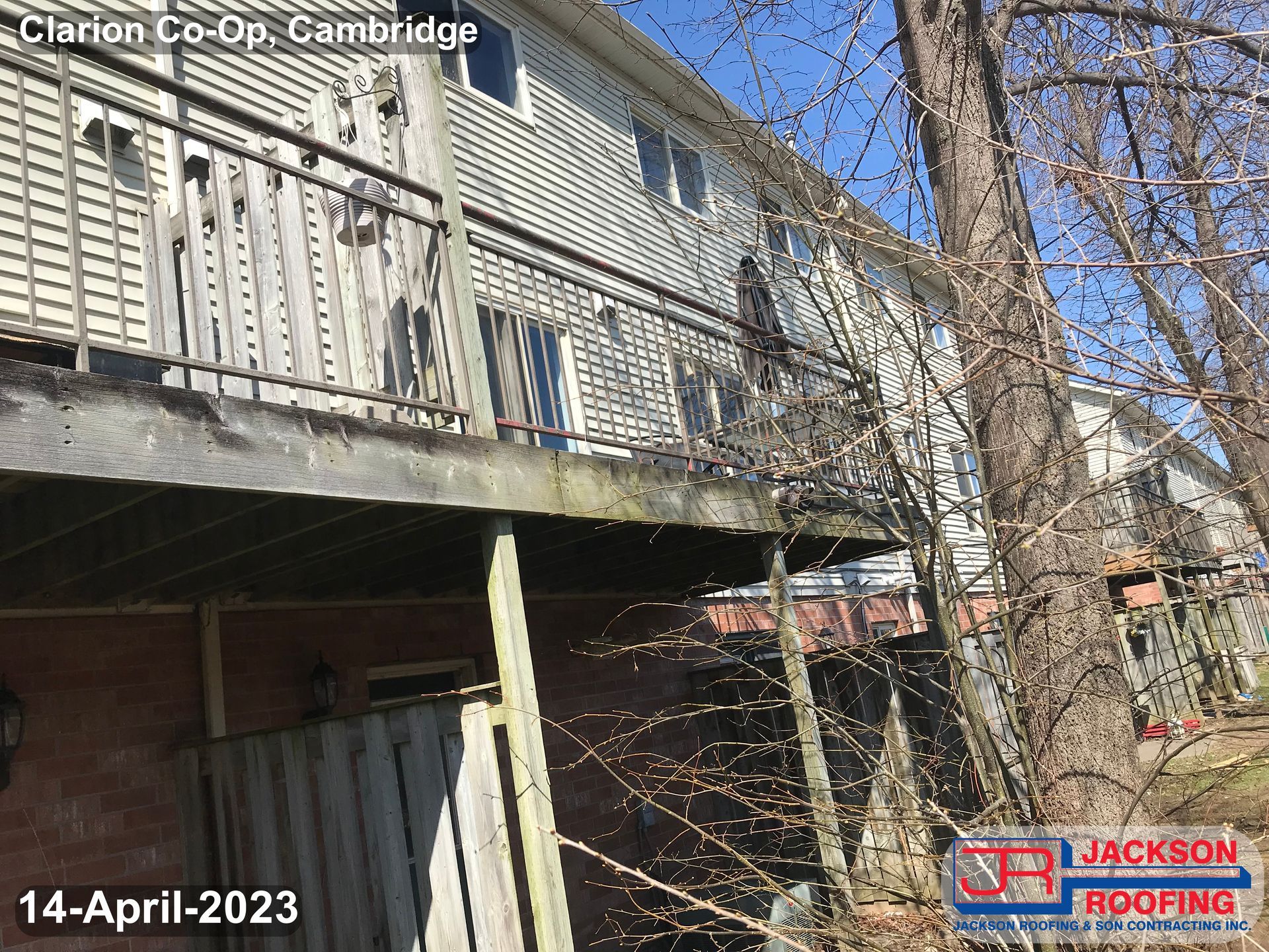 A picture of a house with a balcony taken on april 14th 2023