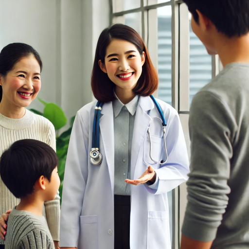Female Pediatrician welcoming a new family to her practice