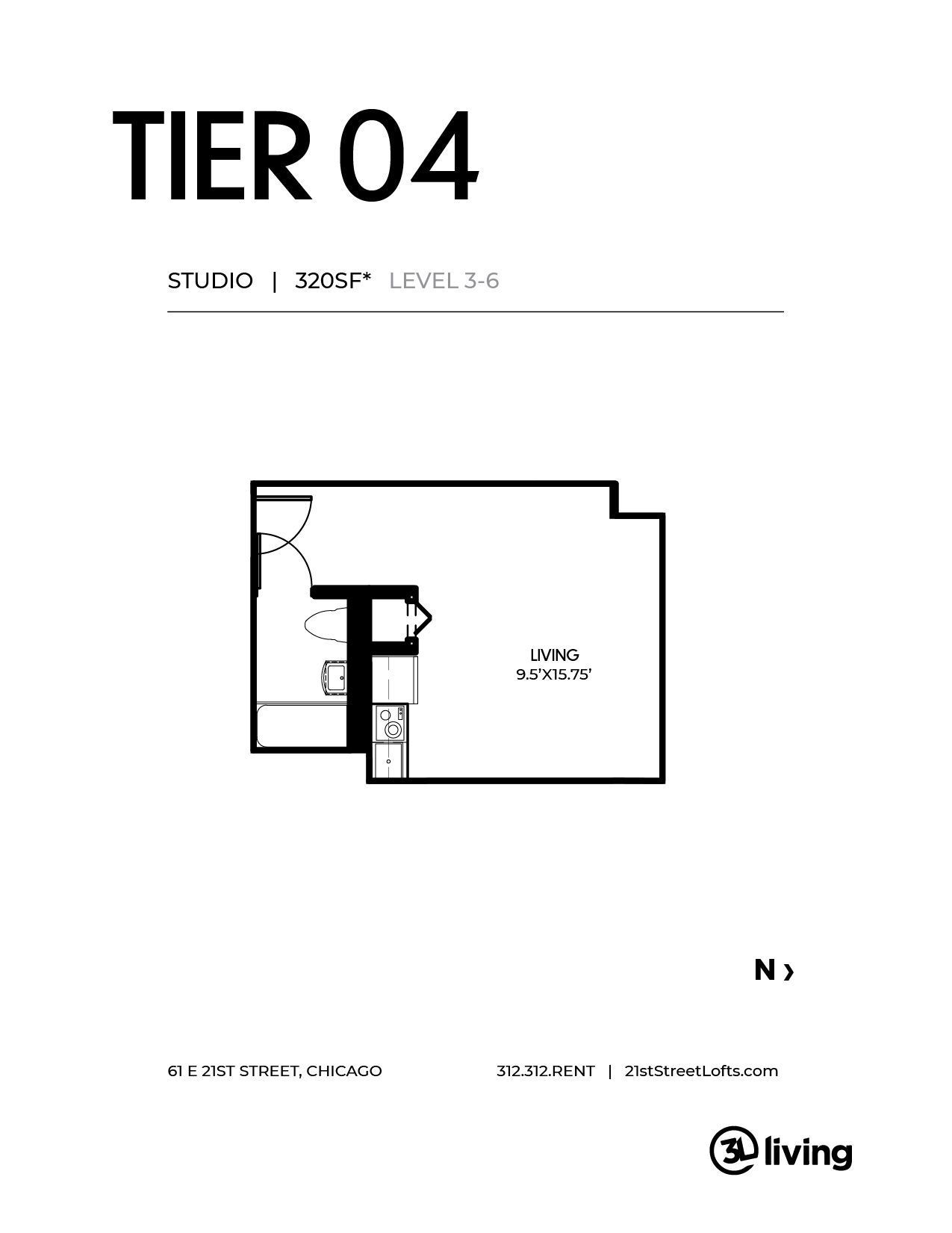 A black and white floor plan of a studio apartment.