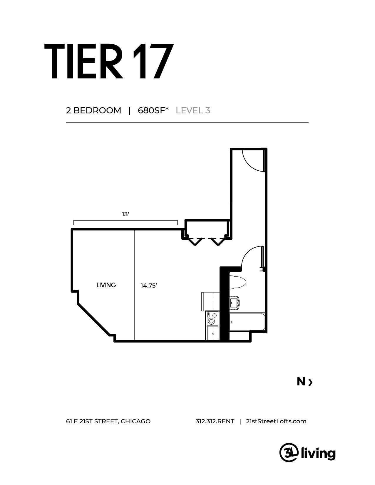 A black and white floor plan of a bedroom apartment.