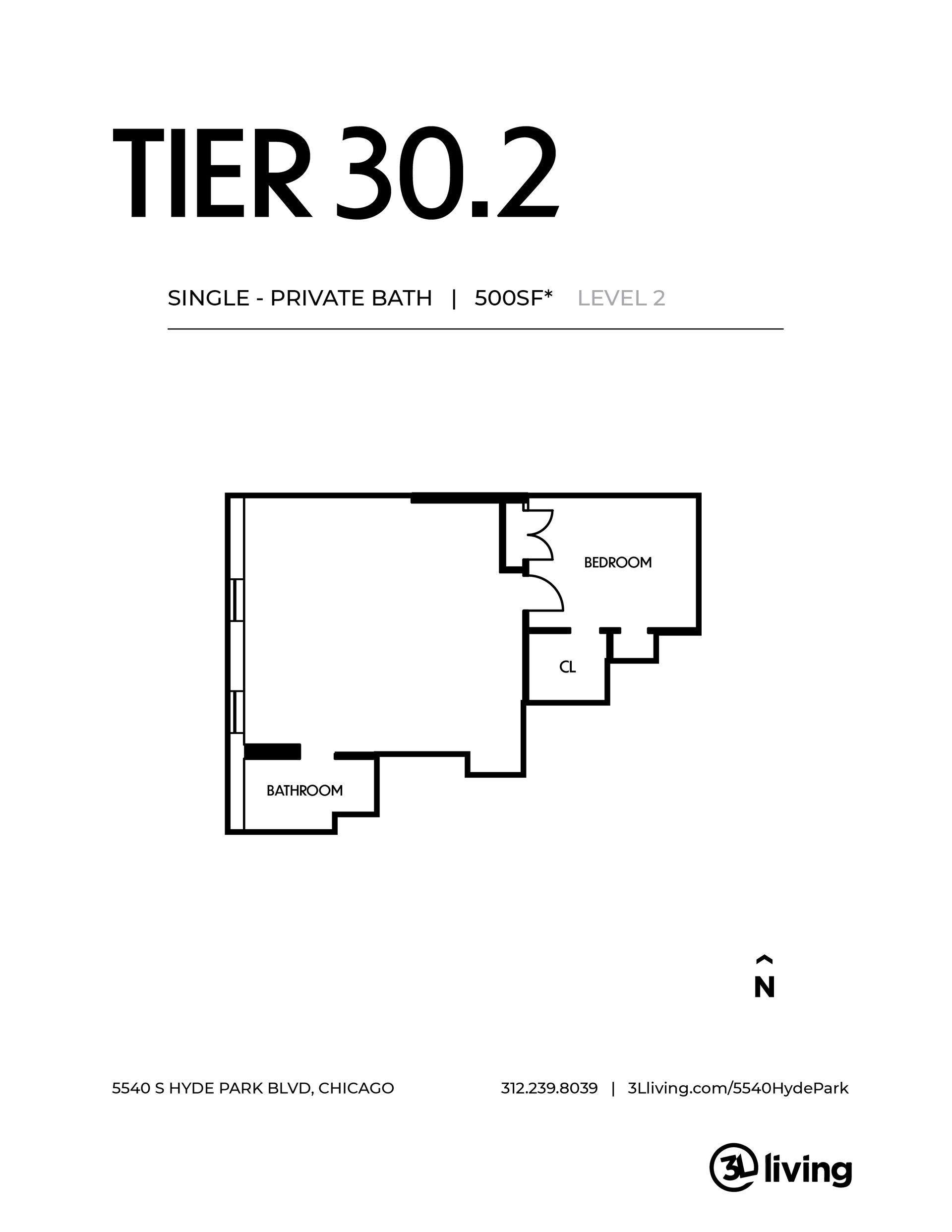 A black and white floor plan of a tier 30.2 apartment.