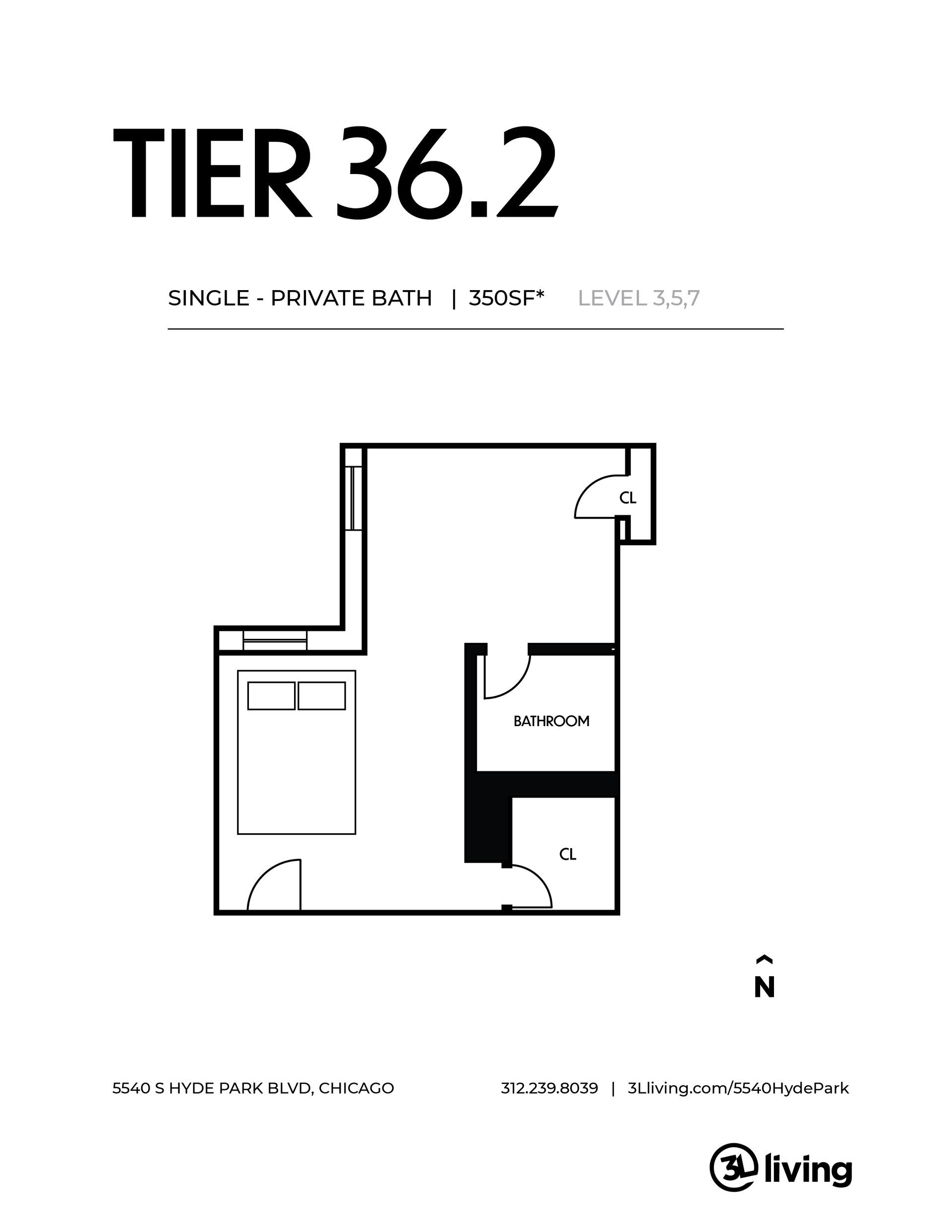 A black and white floor plan of a tier 36.2 apartment.