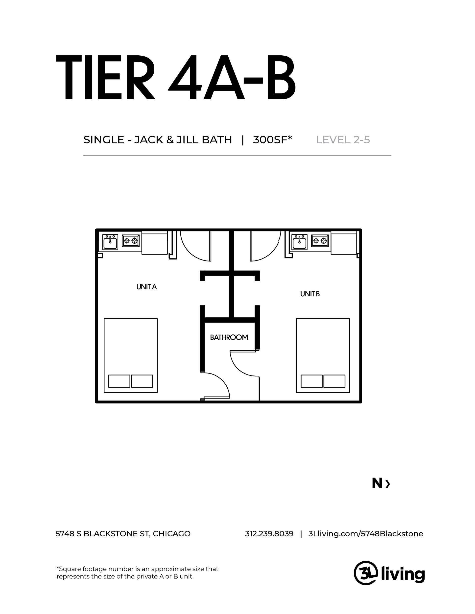 A black and white floor plan of a tier 4a-b apartment.