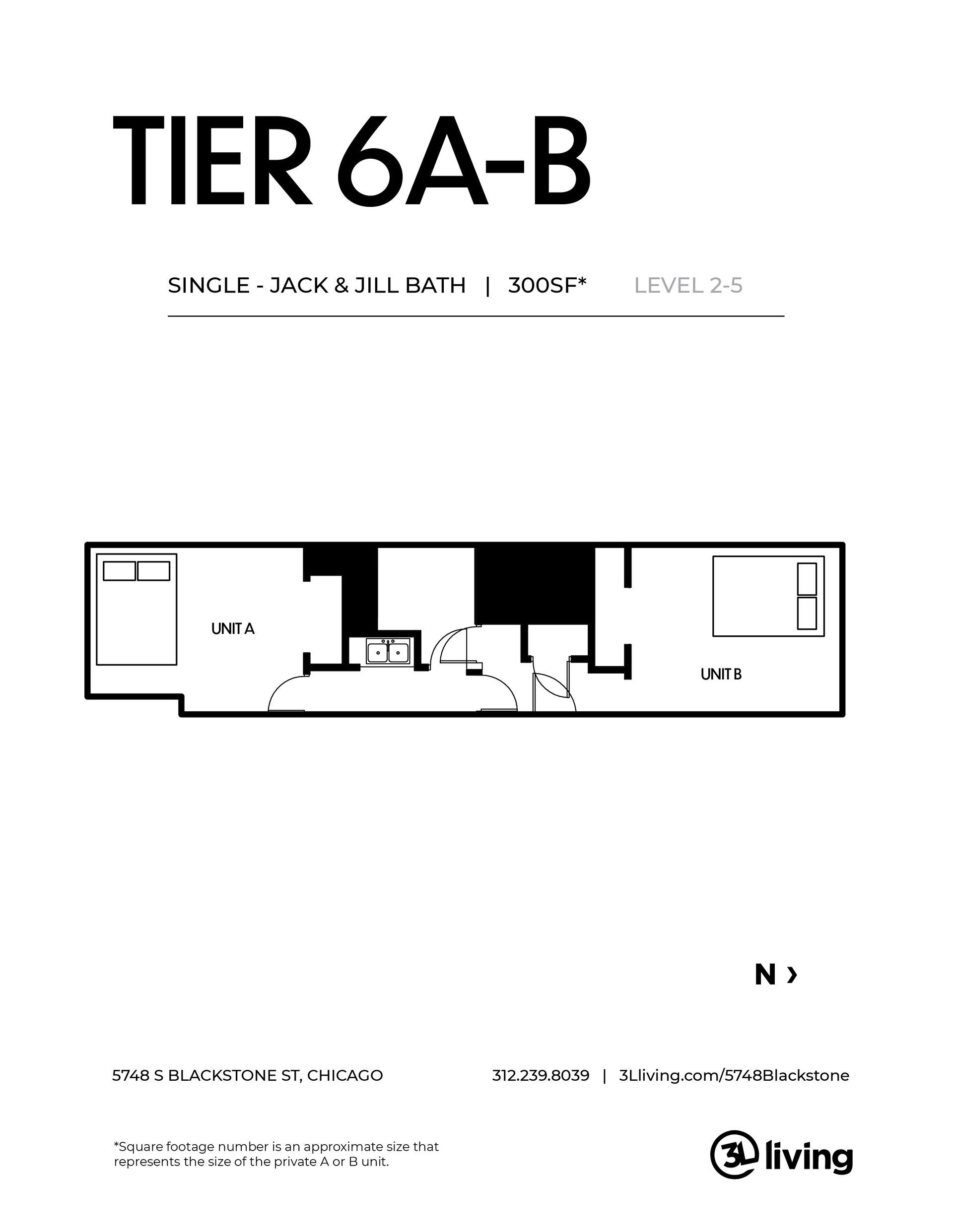 A black and white floor plan of a tier 6a-b apartment.