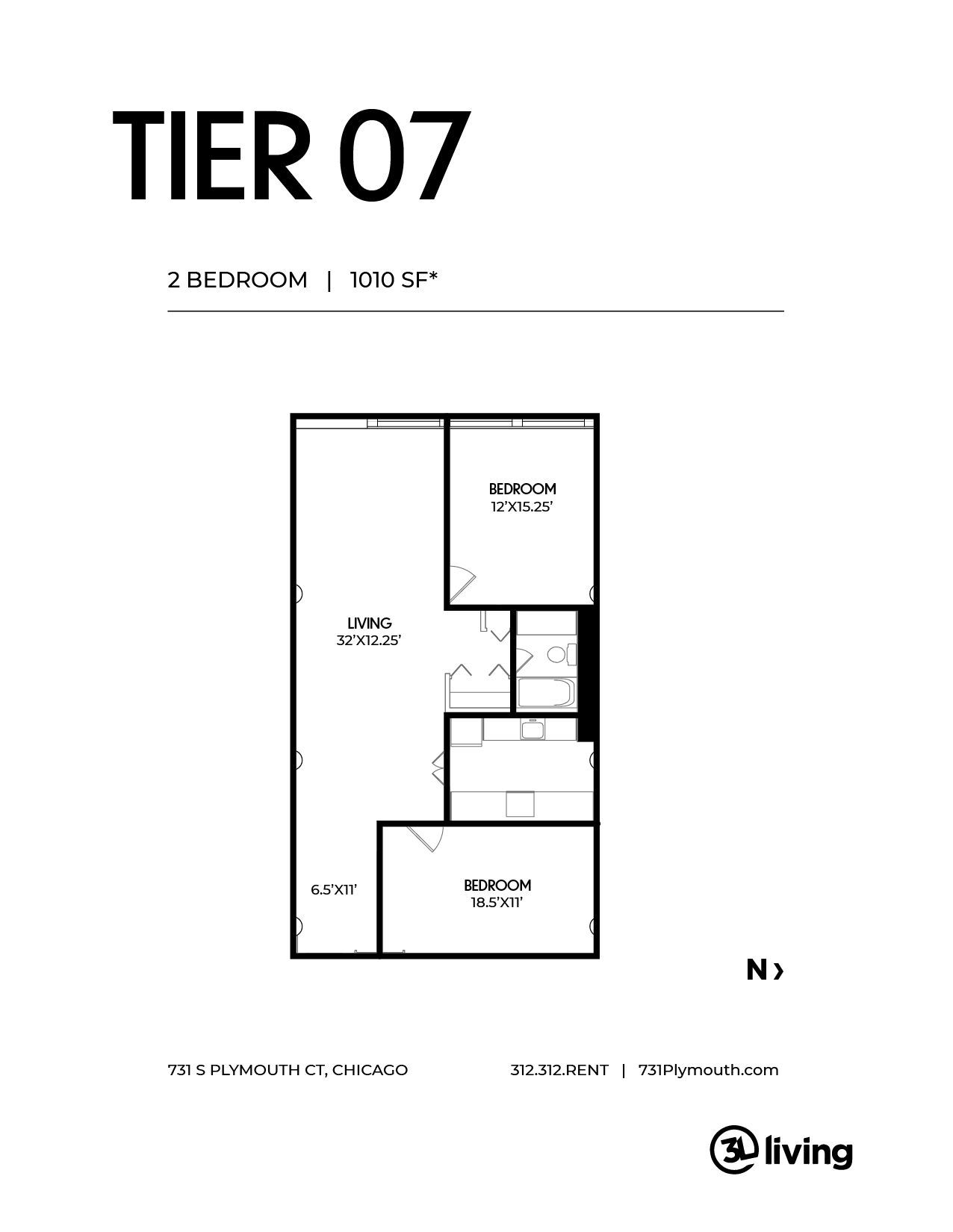 A black and white floor plan of a bedroom apartment.