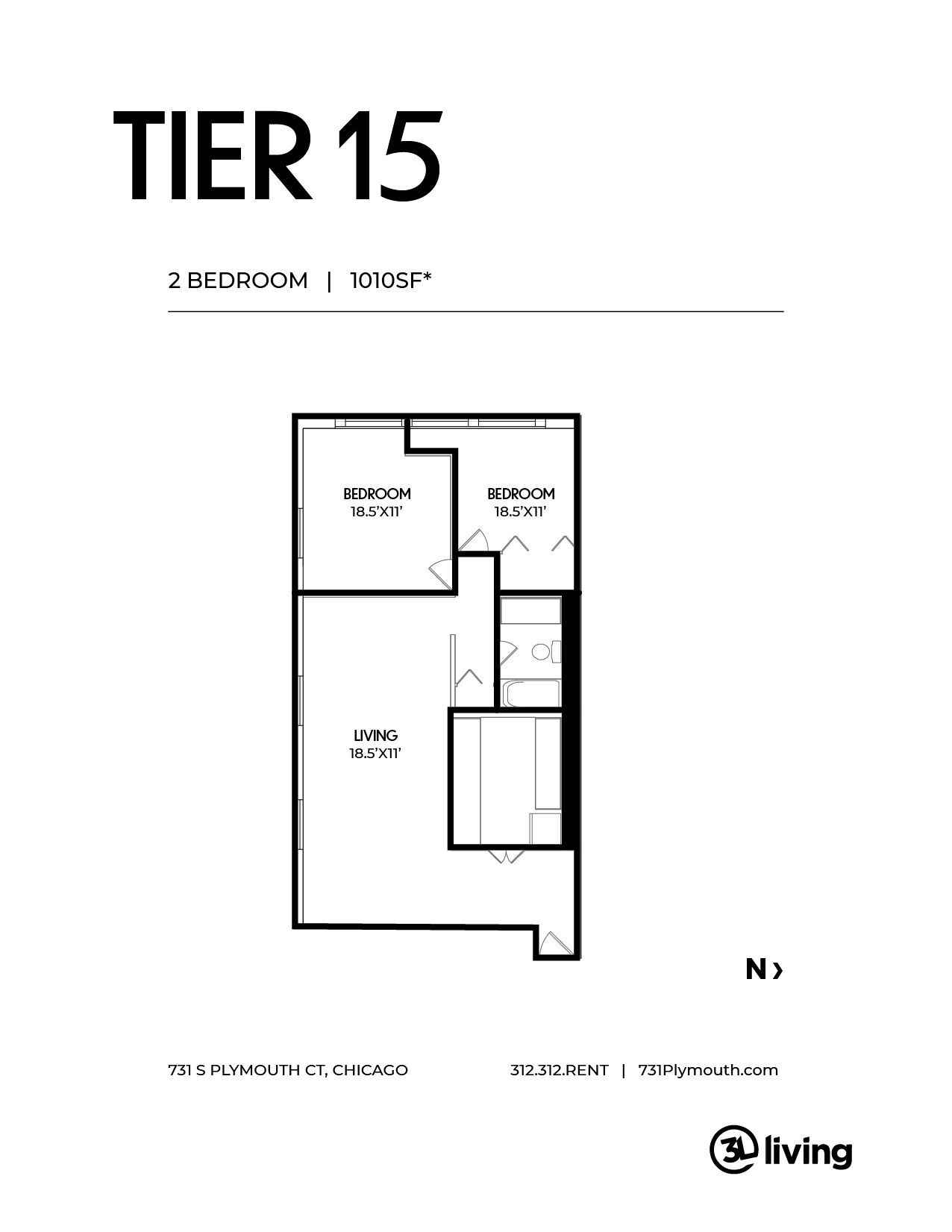 A black and white floor plan of a tier 15 apartment.