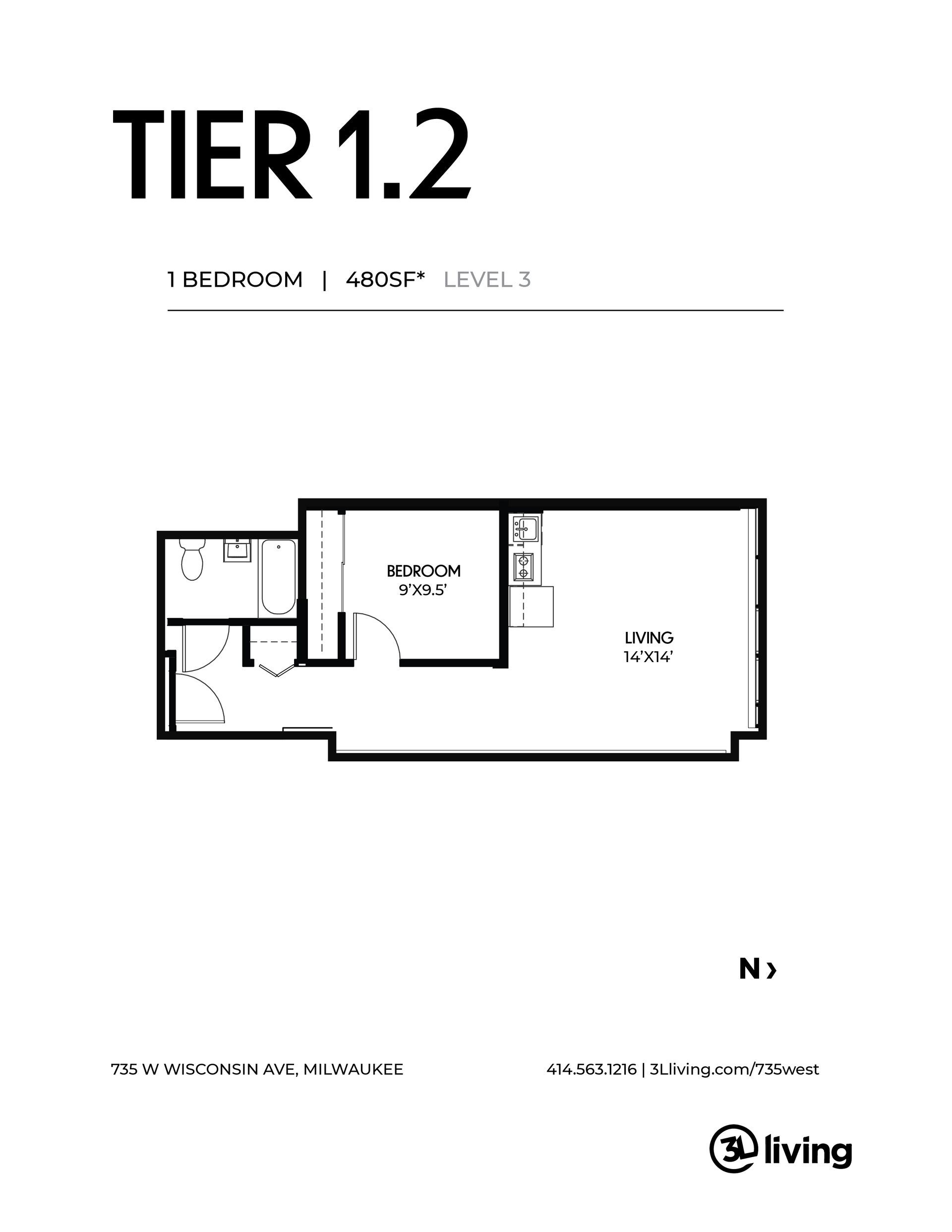 A black and white floor plan of a small apartment.