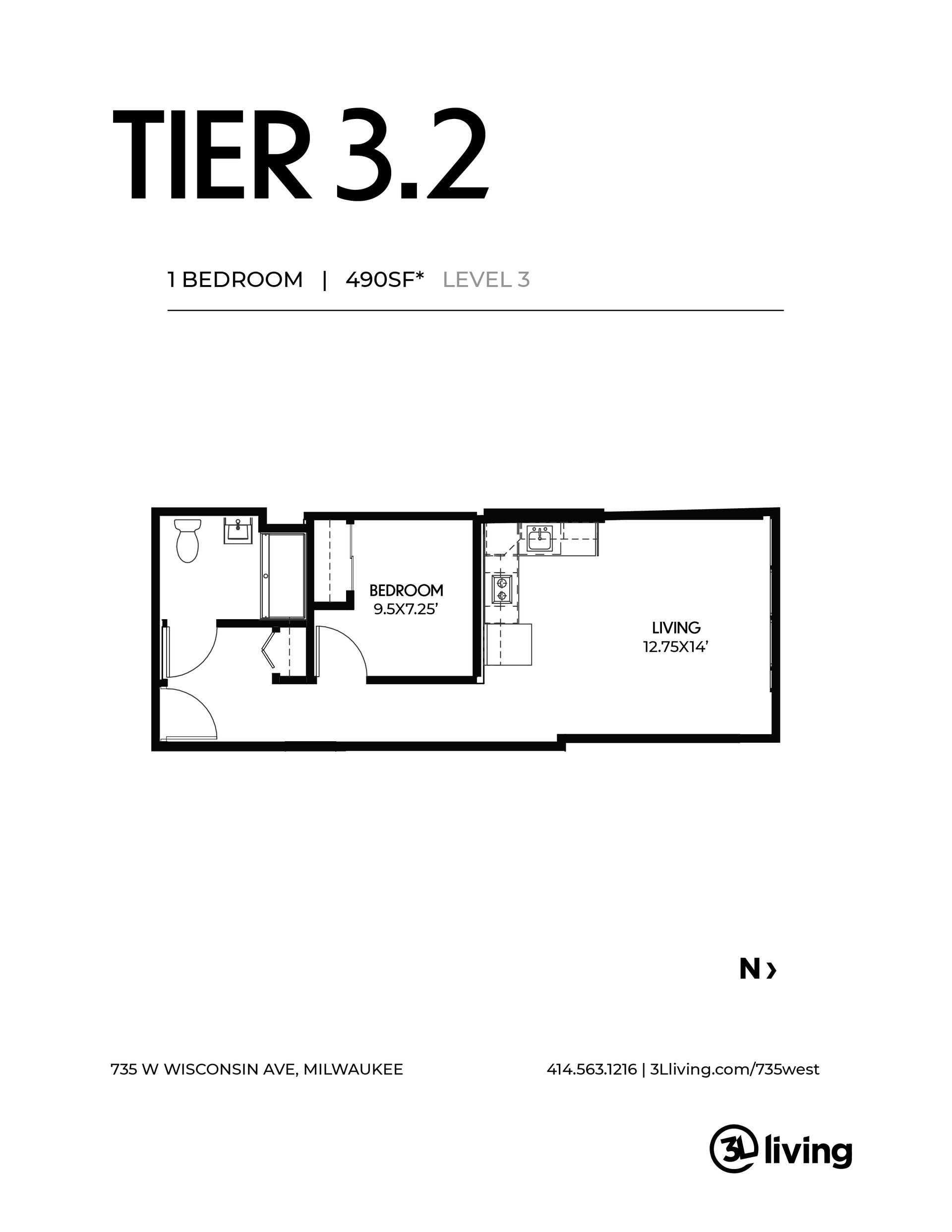 A black and white floor plan of a small apartment.