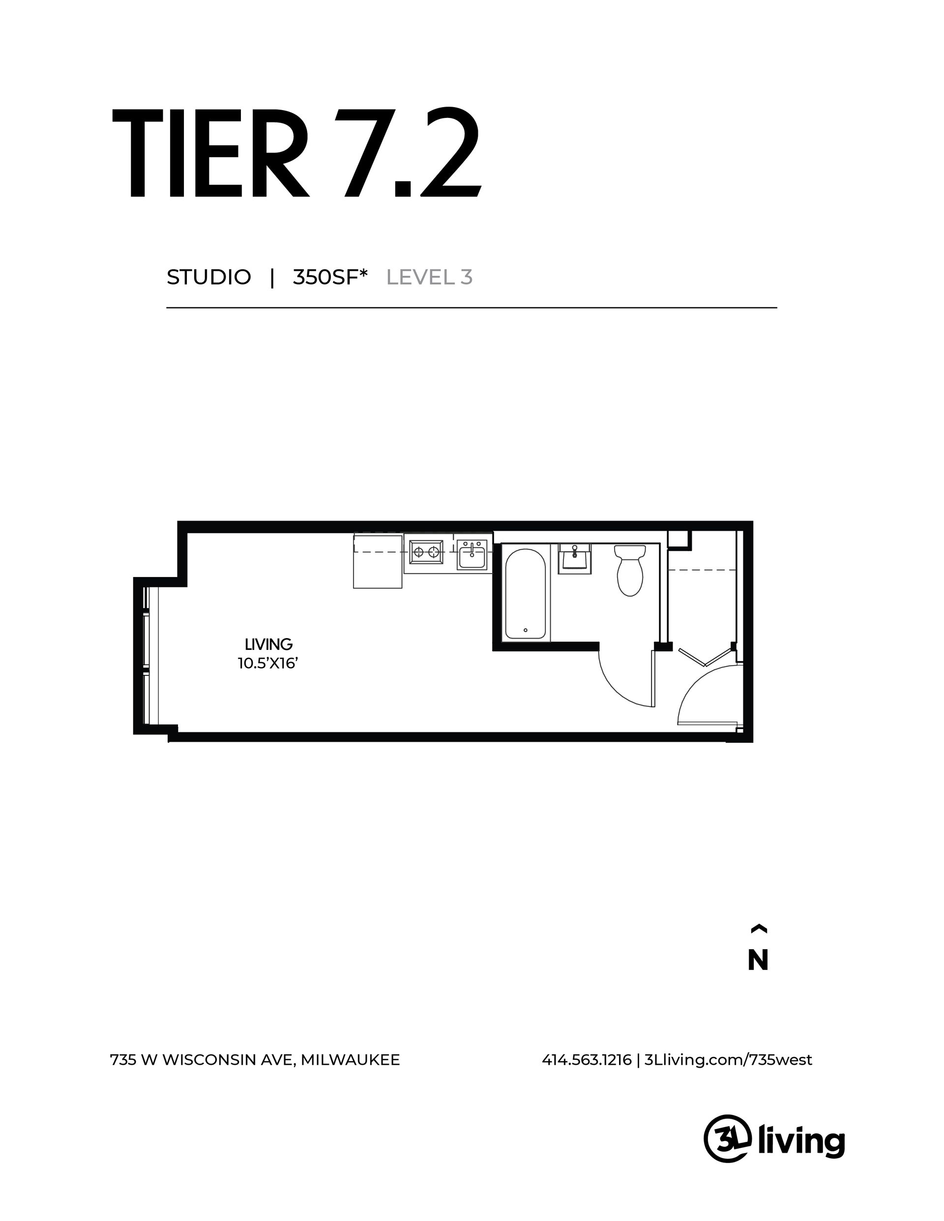 A black and white floor plan of a tier 7.2 apartment.