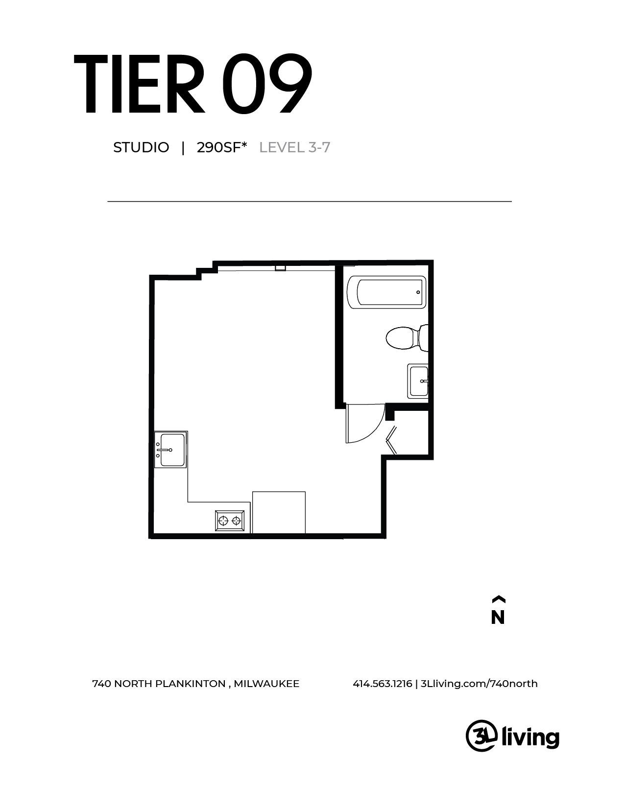 A black and white floor plan of a tier 09 apartment.