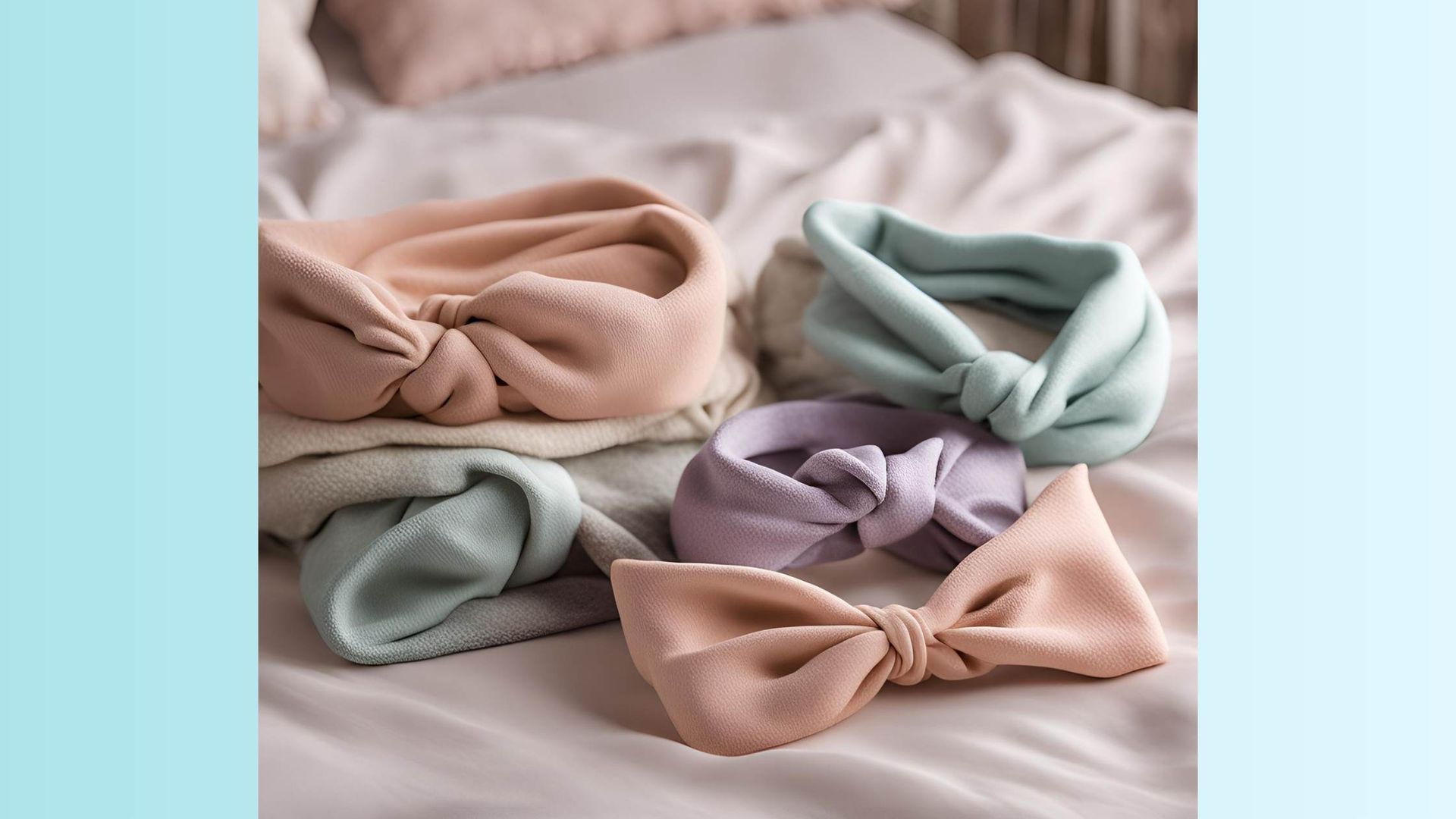 Different colours of Headbands on the bed.