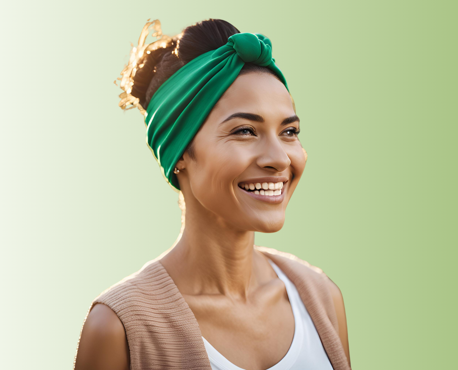 Image of woman wearing a green headband 2.