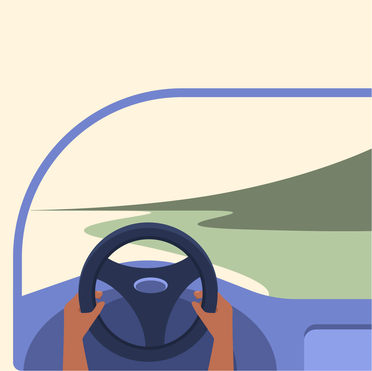 illustration of person driving a car into a vast landscape