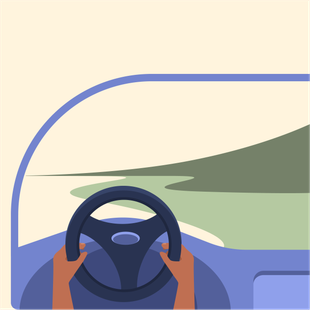 illustration of person driving a car into a vast landscape