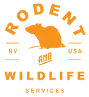Orange logo for "Rodent and Wildlife Services" with a rat silhouette. "NV USA" on either side.