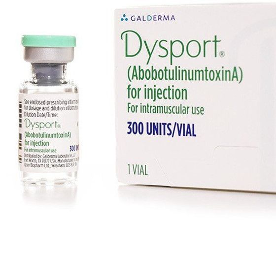 Vial and box of Dysport (abobotulinumtoxinA) injectable medicine.