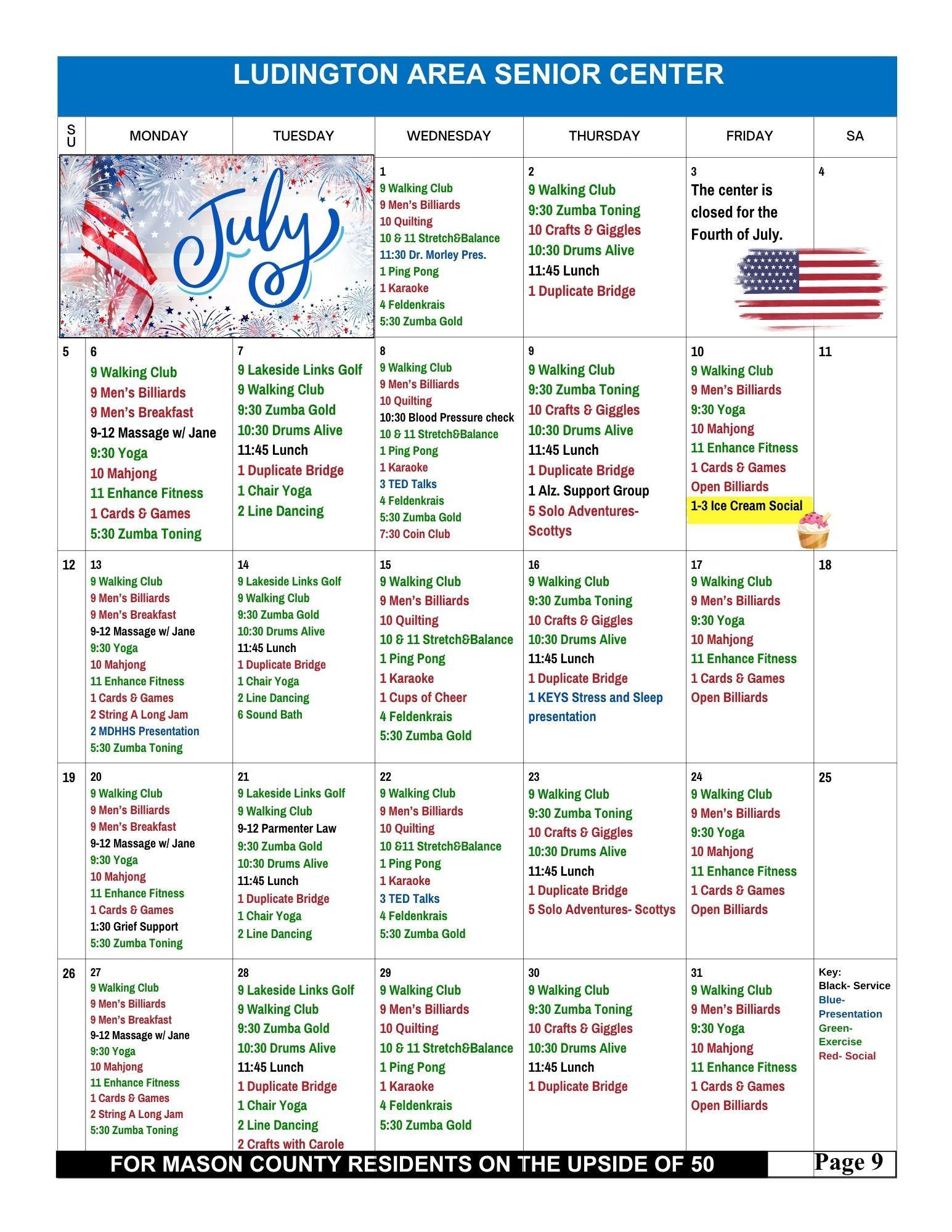 June 2026 Ludington Area Senior Center Calendar of Activities
