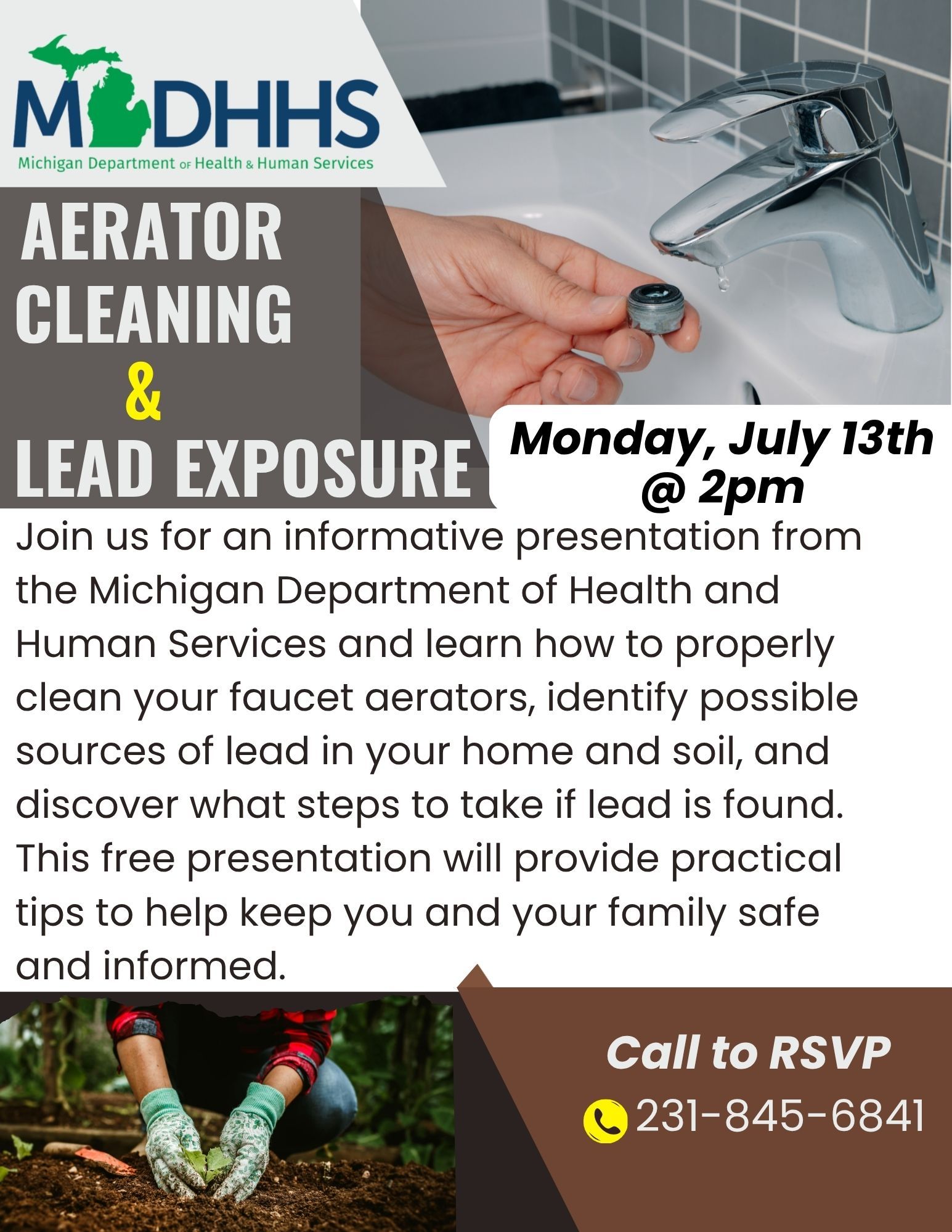 Flyer for MI Department of Health and Human Services lead exposure presentation