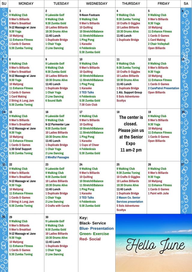 June 2026 Ludington Senior Center Calendar