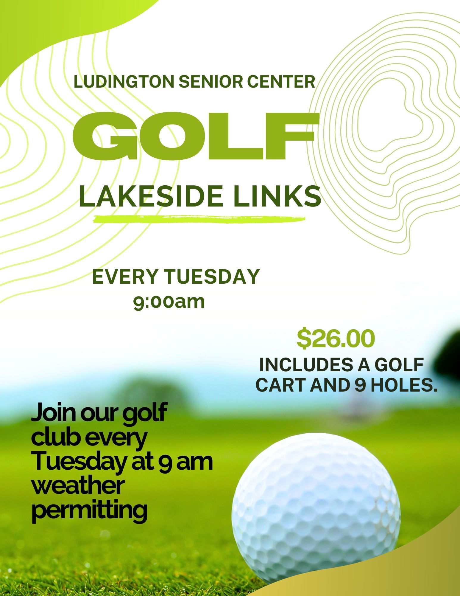 Golf at Lakeside Links flyer Tuesdays 2:00 p.m.