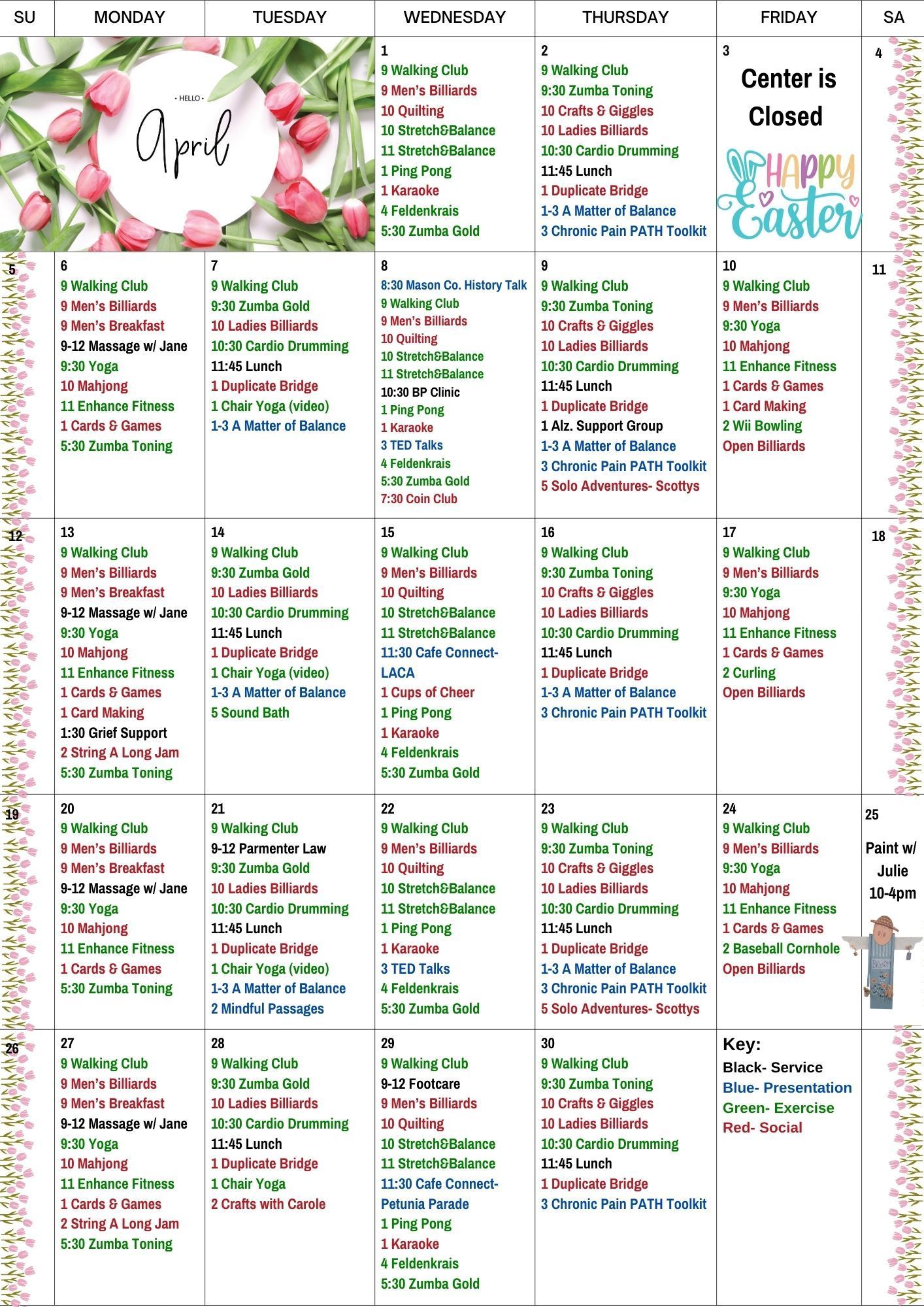 March 2026 Ludington Area Senior Center Calendar of Activitis