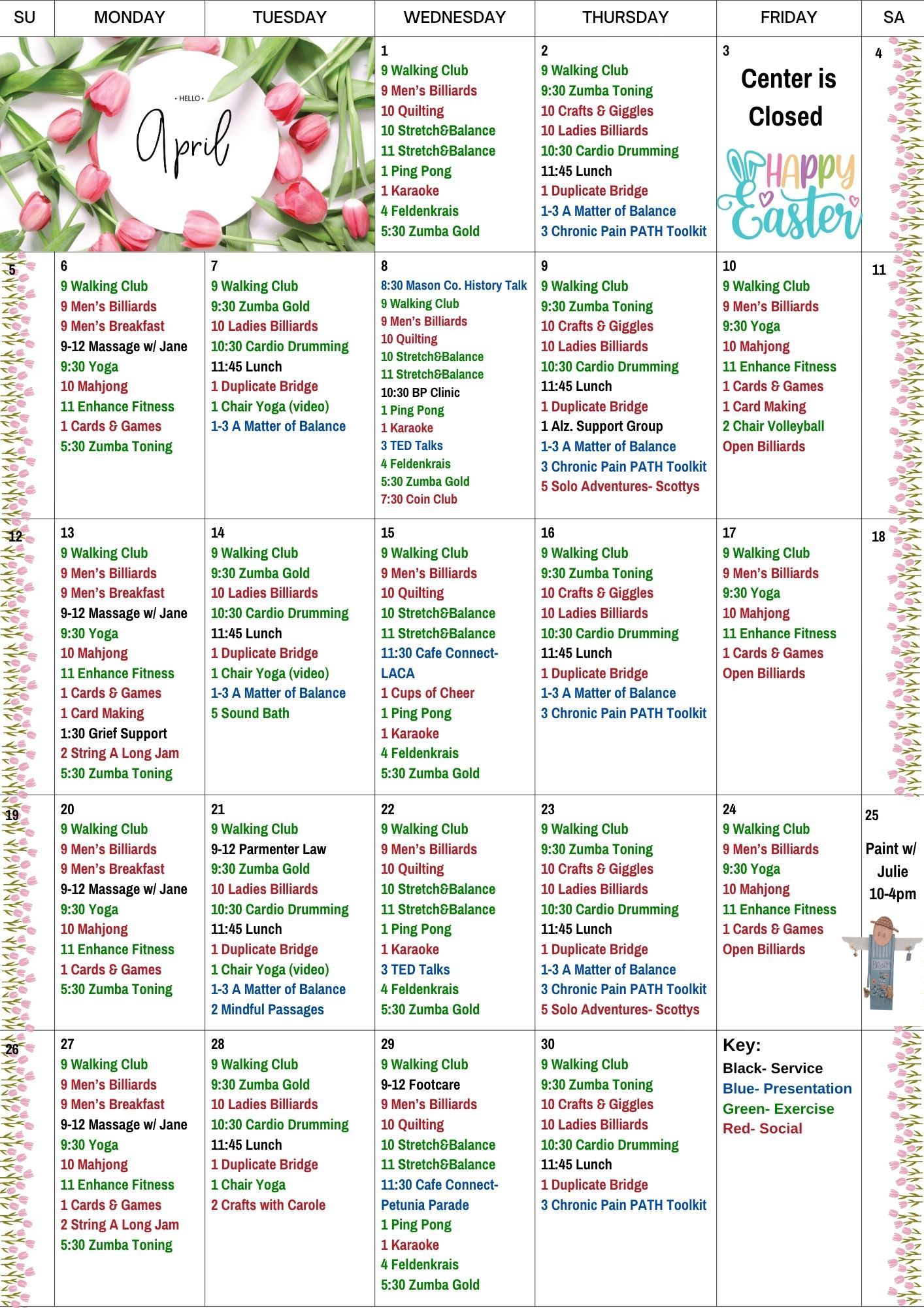 March 2026 Ludington Area Senior Center Calendar of Activitis