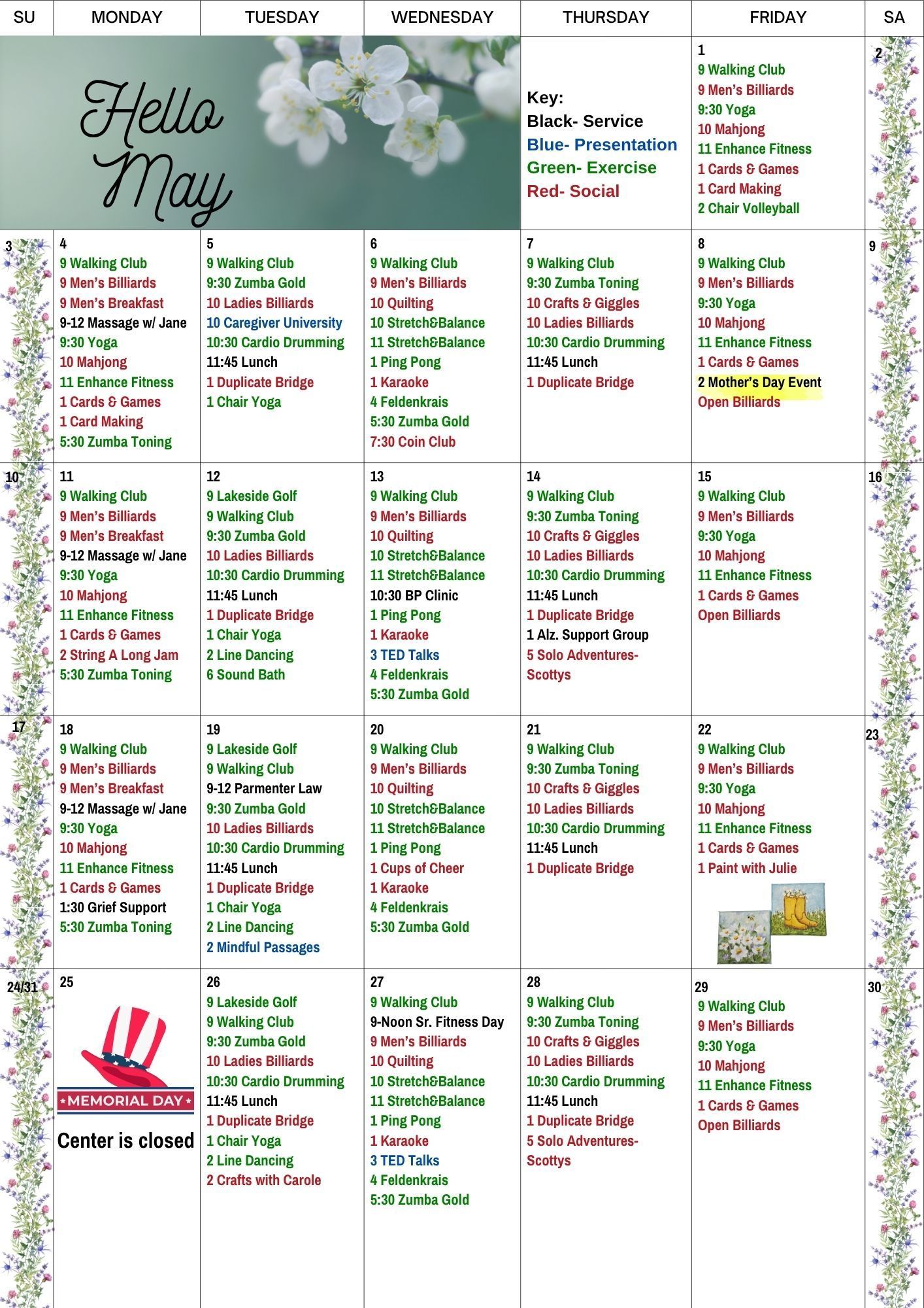 May 2026 Ludington Area Senior Center Calendar of Activities