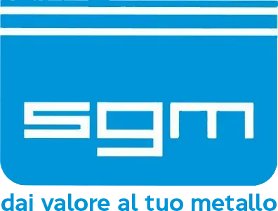 Logo SGM blu con testo bianco e slogan &ldquo;dai valore al tuo metallo&rdquo;