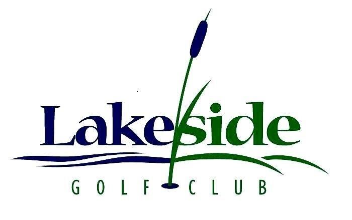 Lakeside Golf Club logo with blue and green accents. Features text, a lake graphic, and cattails.