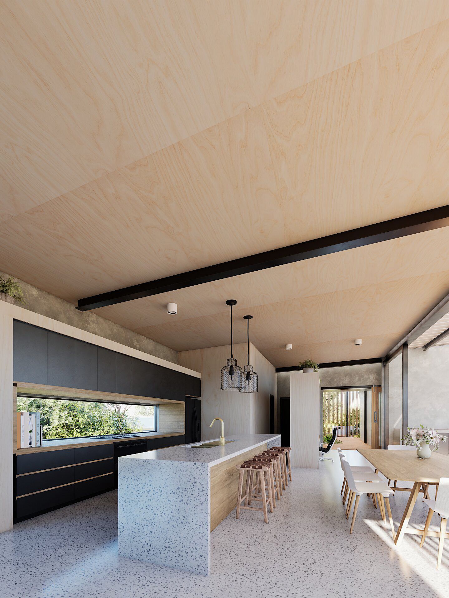 contemporary home with indoor outdoor living and garden landscape.