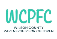 The wilson county partnership for children logo is green and white.