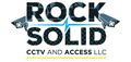 Logo for Rock Solid CCTV and Access LLC: blue, black, and white emblem with a lock icon and text.