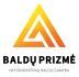 Geltonas ir oranžinis trikampis su užrašu „baldu prizme“.