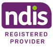 A purple and white logo for a NDIS registered provider.